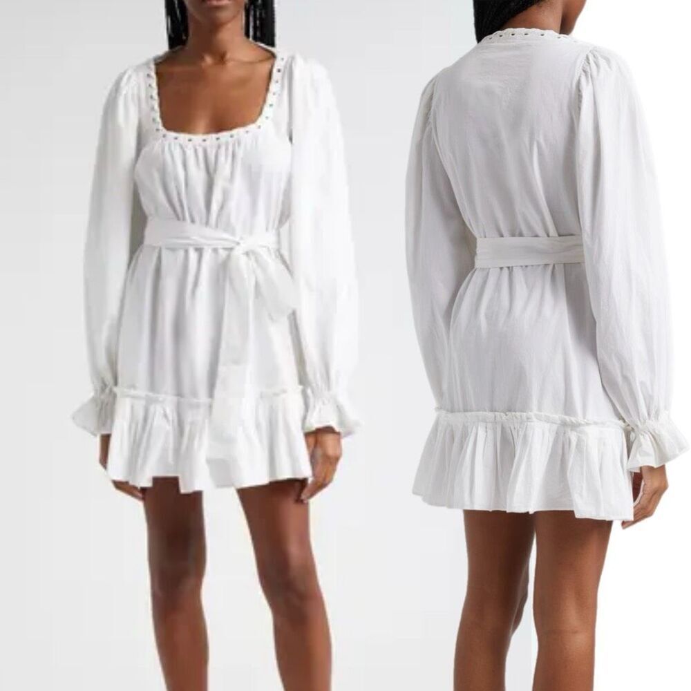 NWT Ramy Brook “Kayleigh” long sleeve white cotton mini dress Size S